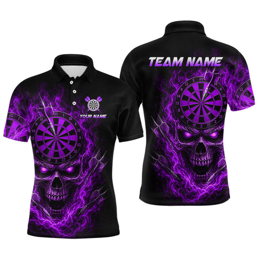 Maxcorners Custom Purple Smoke Skull Darts Shirt for Men, Darts Team Jersey and Dart League Dartboard Shirt