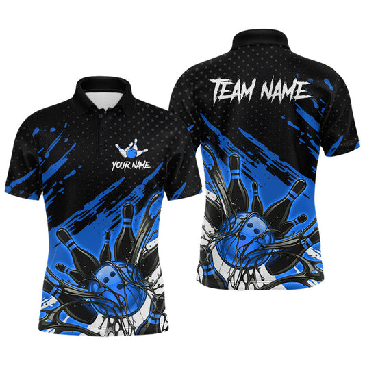 Maxcorners Custom Blue Bowling Jerseys For Men, Personalized Bowling Team Shirts Bowling Pin And Ball LM2704
