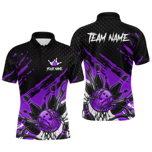 Maxcorners Custom Purple Bowling Jerseys For Men, Personalized Bowling Team Shirts Bowling Pin And Ball LM2704