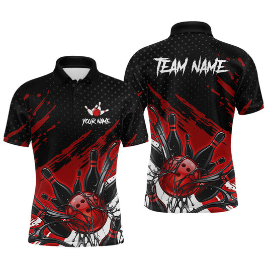 Maxcorners Custom Red Bowling Jerseys For Men, Personalized Bowling Team Shirts Bowling Pin And Ball LM2704