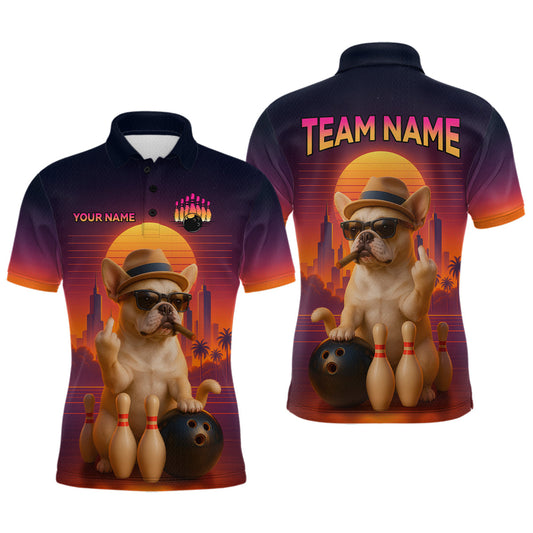 Maxcorners Custom Funny Dog Bowling Jersey for Men Bowling Uniform Polo & 1/4 Zip Bowling Team Shirts LM2603