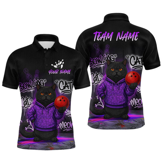 Maxcorners Custom Funny Black Cat Bowling Jersey for Men Bowling League Bowling Team Shirts LM2704