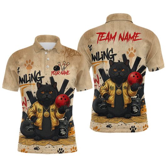 Maxcorners Custom Black Cat Bowling Jersey for Men Funny Cat Bowling League Bowling Team Shirts LM2704