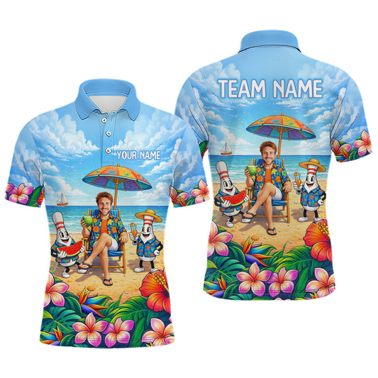 Maxcorners Custom Photo Funny Summer Bowling Jersey for Men Bowling Team Shirts Polo & 1/4 Zip LM2603