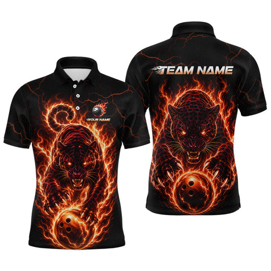 Maxcorners Custom Orange Flame Panther Bowling Jersey for Men Bowling Uniform Bowling Team Shirts LM2806