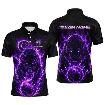Maxcorners Custom Purple Flame Panther Bowling Jersey for Men Bowling Uniform Bowling Team Shirts LM2806