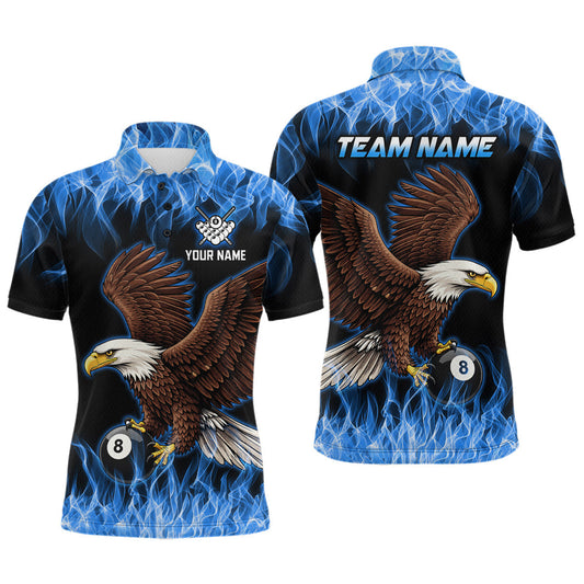 Maxcorners Custom Blue Flame Eagle 8 Ball Billiard Shirts for Men Billiard League Billiard Team Shirts