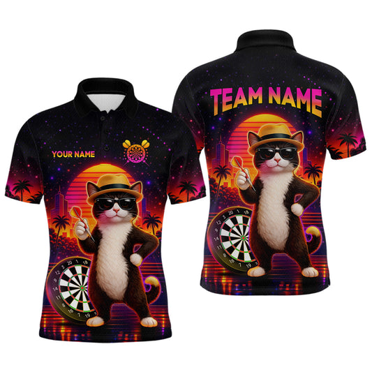 Maxcorners Custom Funny Cat Dart Shirts For Men Retro Dart Board Shirts Polo & 1/4 Zip Dart Jersey Team LM2901