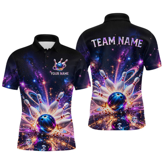 Maxcorners Galaxy Bowling Jersey for Men Bowling League Polo & 1/4 Zip Custom Bowling Team Shirts LM1904