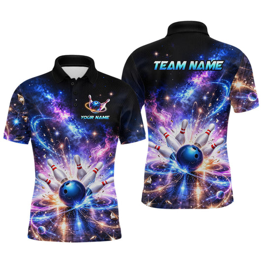 Maxcorners Custom Galaxy Bowling Jersey for Men Bowling Uniform Polo & 1/4 Zip Bowling Team Shirts LM1904