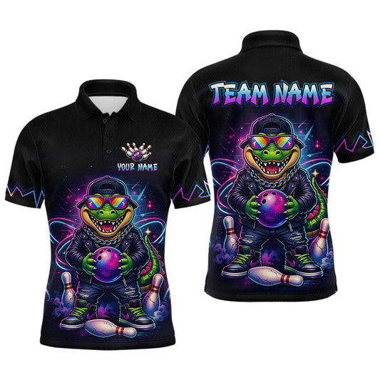 Maxcorners Custom Funny Neon Alligator Bowling Jersey for Men Bowling League Bowling Team Shirts LM2704