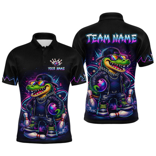 Maxcorners Funny Neon Alligator Custom Bowling Jersey for Men Bowling League Bowling Team Shirts LM2704