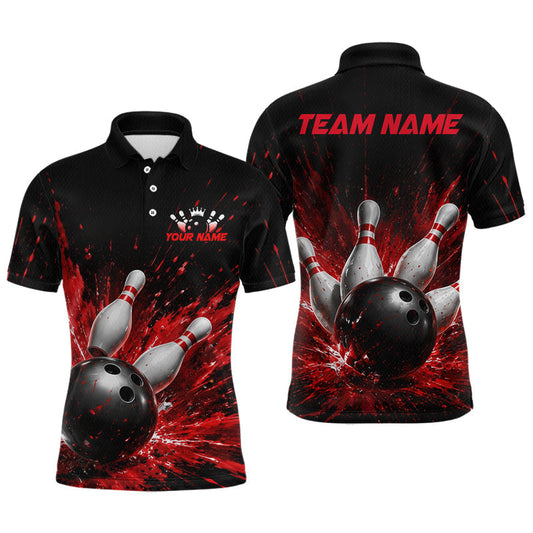 Maxcorners Custom Red Splatter Bowling Jersey for Men Bowling Team Shirts Bowling League Bowling Polo & 1/4 Zip LM0706