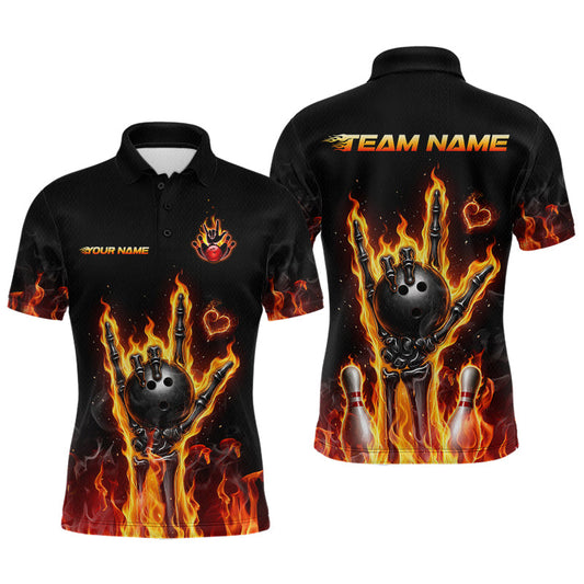 Maxcorners Custom Funny Flame Rock On Bowling Team Shirt for Men, Bowling League Jersey