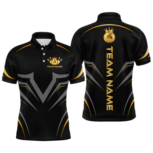 Maxcorners Custom Black Gold Crown Bowling Team Shirt for Men, Bowling League Jersey