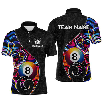 Maxcorners Custom Blue Neon Wave 8 Ball Billiard Shirts for Men Billiard Team Jerseys Billiard League