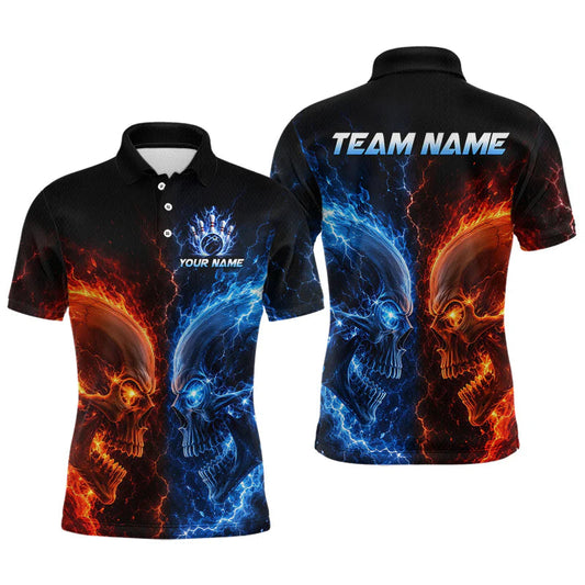 Maxcorners Custom Fire Lightning Skull Bowling Shirt for Men Bowling Team Shirts Bowling League LM2405