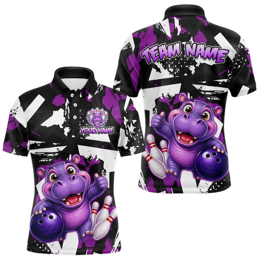 Maxcorners Custom Funny Hippo Bowling Shirt for Men Bowling Team Shirts Bowling League Polo & 1/4 Zip LM0106