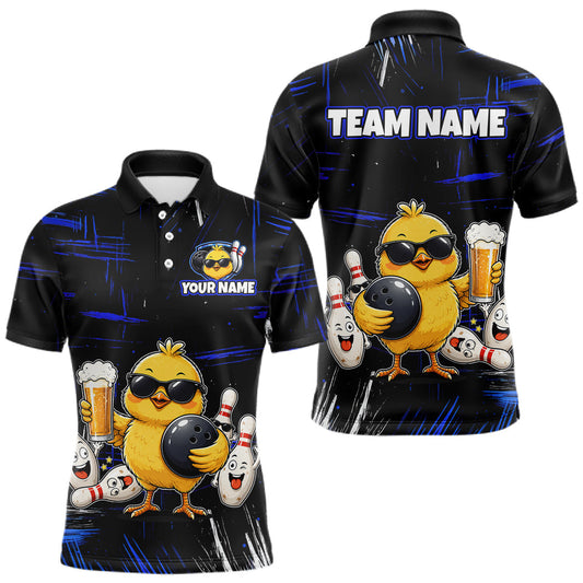 Maxcorners Custom Blue Funny Beer Chicken Bowling Jersey for Men Bowling League Bowling Team Shirts LM0607