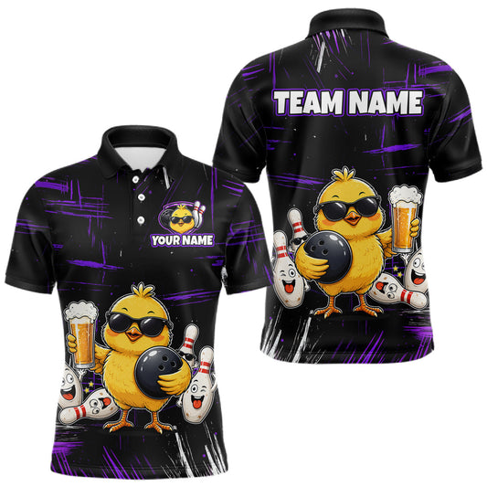 Maxcorners Custom Purple Funny Beer Chicken Bowling Jersey for Men Bowling League Bowling Team Shirts LM0607