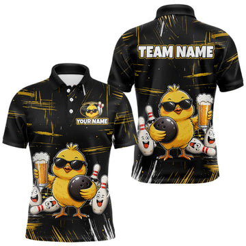 Maxcorners Custom Yellow Funny Beer Chicken Bowling Jersey for Men Bowling League Bowling Team Shirts LM0607