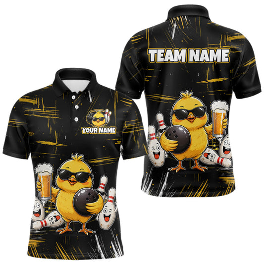 Maxcorners Custom Yellow Funny Beer Chicken Bowling Jersey for Men Bowling League Bowling Team Shirts LM0607
