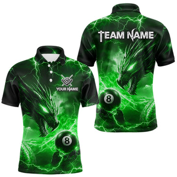 Maxcorners Custom Green Lightning Dragon 8 Ball Billiard Shirts for Men Billiard Team Jerseys Billiard League