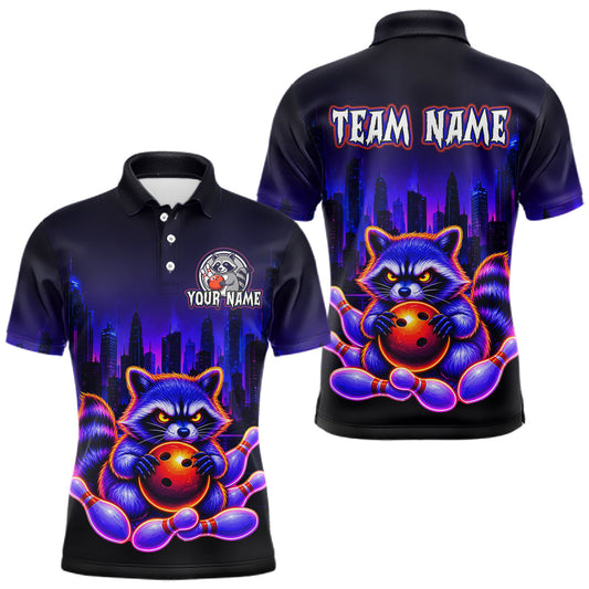 Maxcorners Custom Funny Neon Raccoon Bowling Jersey for Men Bowling League Bowling Team Shirts LM0607