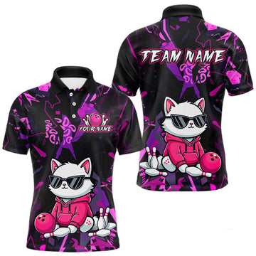 Maxcorners Custom Funny Cat Bowling Bowling Jersey for Men Bowling Team Shirts Polo & 1/4 Zip TU0501