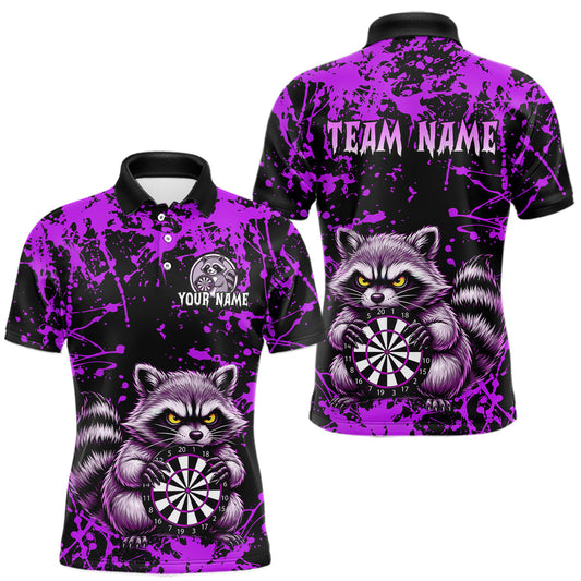 Maxcorners Custom Purple Raccoon Funny Dart Shirt Dart Team Jersey for Men Dartboard Polo & 1/4 Zip Shirts LM1005