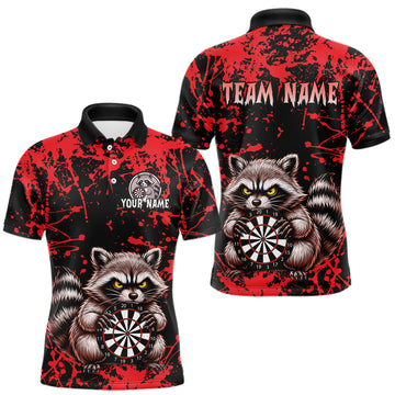 Maxcorners Custom Red Raccoon Funny Dart Shirt Dart Team Jersey for Men Dartboard Polo & 1/4 Zip Shirts LM1005