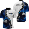 Maxcorners Custom Blue Flame 8 Ball Billiard Shirts for Men Billiard Team Shirts Billiard League Polo & 1/4 Zipper LM0412