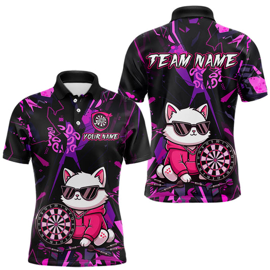 Maxcorners Custom Funny Cat Dart Shirts For Men Dart Board Gifts Darts Team Jerseys Dart League LM0503