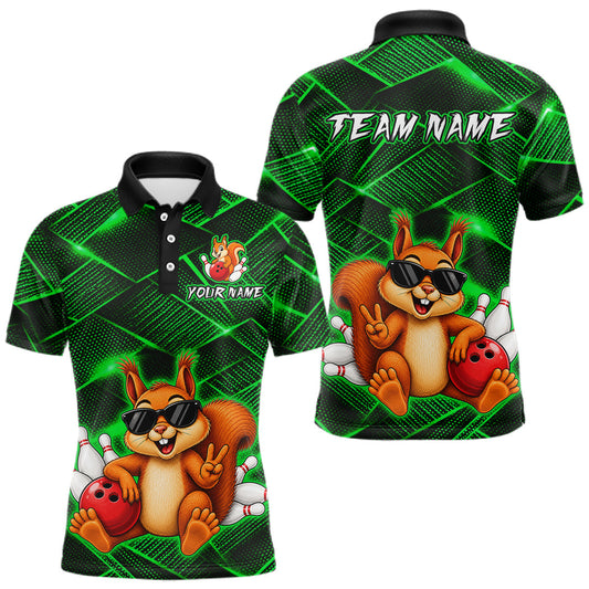 Maxcorners Green Squirrel Funny Custom Bowling Jersey for Men