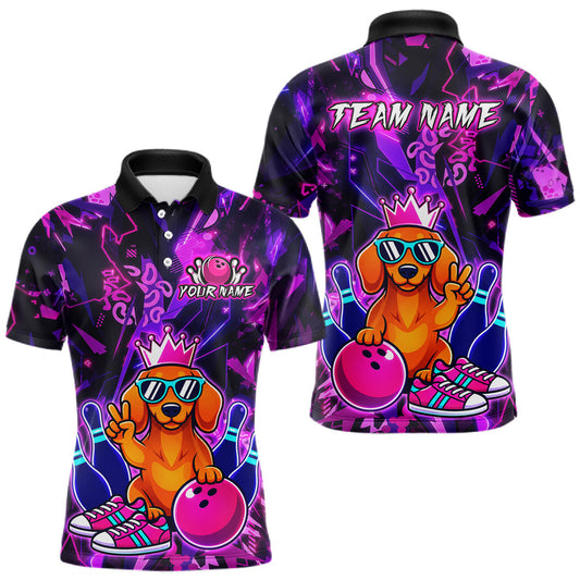 Maxcorners Custom Funny Dachshund Dog Bowling Jersey for Men Bowling Team Shirts Bowling League Polo & 1/4 Zip LM0706