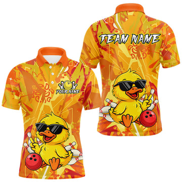 Maxcorners Custom Yellow Funny Duck Bowling Jersey for Men Bowling Uniform Polo & 1/4 Zip Bowling Team Shirts