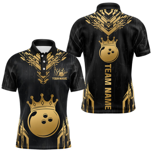 Maxcorners Custom Gold Crown Bowling Jersey for Men Bowling League Bowling Team Shirts Polo &1/4 Zip