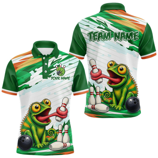 Maxcorners Custom Funny Chameleon Bowling Jersey for Men Bowling Team Shirts Bowling League LM1005