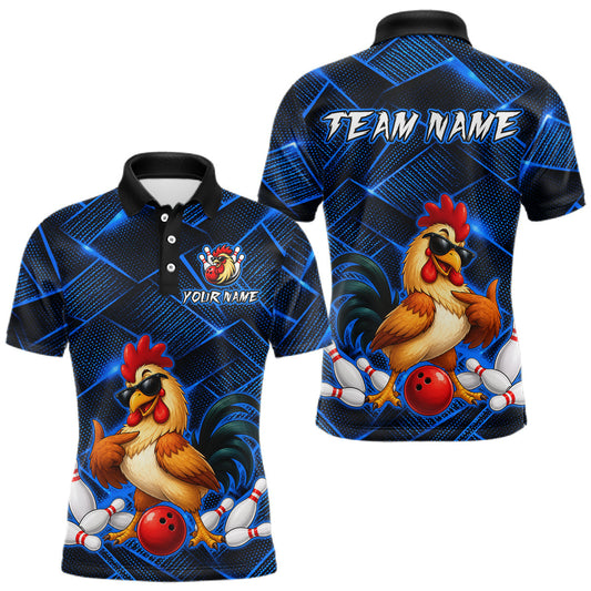 Maxcorners Custom Blue Funny Chicken Bowling Jersey for Men Bowling Team Shirts Bowling League