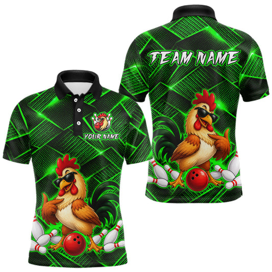 Maxcorners Custom Green Funny Chicken Bowling Jersey for Men Bowling Team Shirts Bowling League