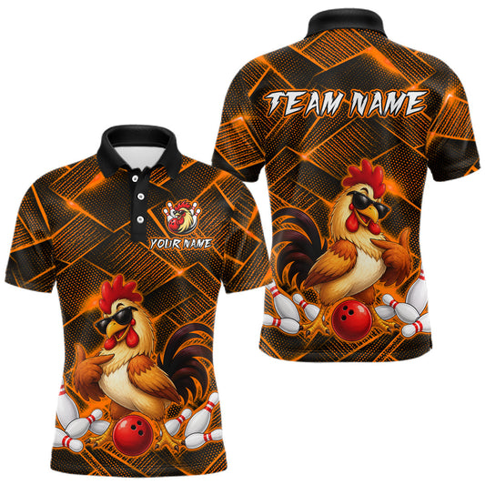 Maxcorners Custom Orange Funny Chicken Bowling Jersey for Men Bowling Team Shirts Bowling League
