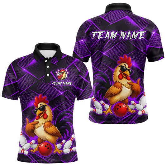 Maxcorners Custom Purple Funny Chicken Bowling Jersey for Men Bowling Team Shirts Bowling League