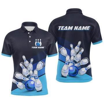 Maxcorners Blue Bowling Jersey for Men Custom Bowling Team Shirts Bowling League Polo & 1/4 Zip LM1112