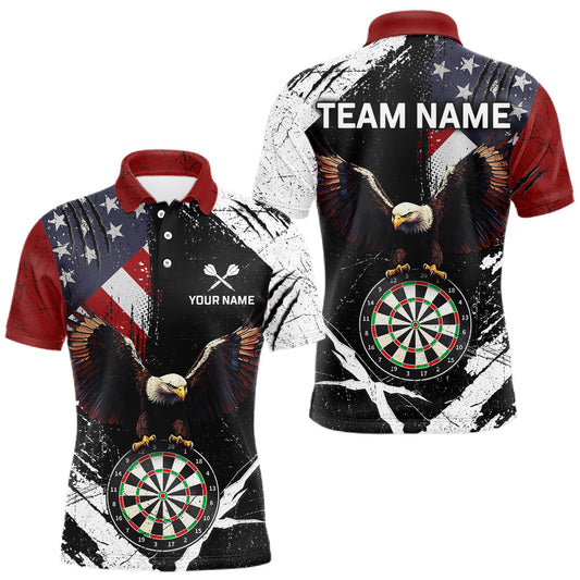 Maxcorners Custom US Flag Eagle Dart Shirt For Men Dartboard Shirt Dart Jerseys Gift For Team Polo &1/4 Zip LM1104