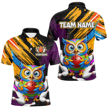 Custom Funny Colorful Owl Bowling Jersey for Men Bowling Uniform Polo & 1/4 Zip Bowling Team Shirts LM1203