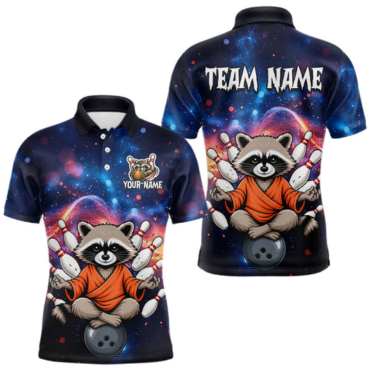 Maxcorners Custom Galaxy Funny Zen Raccoon Bowling Shirt for Men Bowling Team Shirts Bowling Outfit LM1705