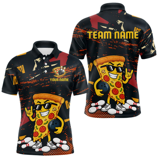 Maxcorners Custom Funny Pizza Bowling Jersey for Men Bowling Team Shirts Bowling League Polo & 1/4 Zip