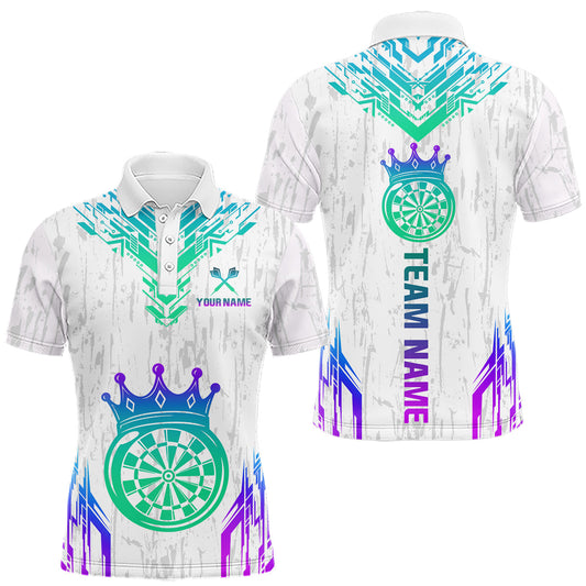 Maxcorners Custom Neon White Crown Dart Shirts for Men Darts Team Jerseys Dart League Polo & 1/4 Zip LM1202