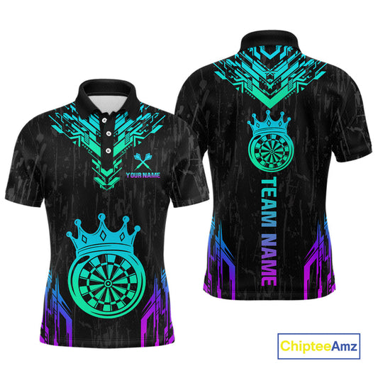 Maxcorners Custom Neon Black Crown Dart Shirts for Men Darts Team Jerseys Dart League Polo & 1/4 Zip LM1202