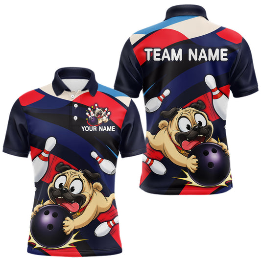 Maxcorners Custom Funny Pug Dog Bowling Jersey for Men Bowling Team Shirts Bowling Polo & 1/4 Zip LM1406